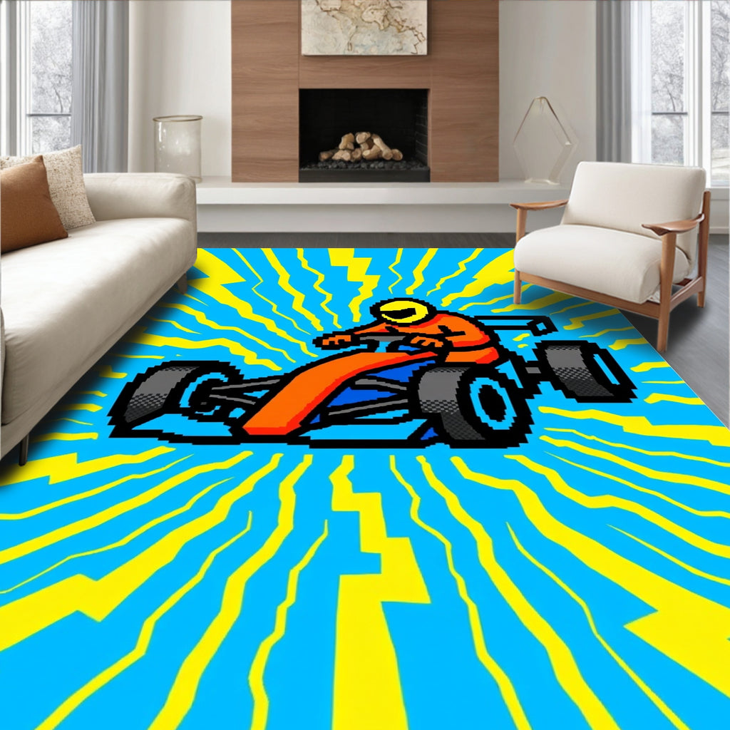 Vibrant Orange Racing car Energy Burst Rug