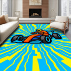 Vibrant Orange Racing car Energy Burst Rug