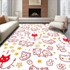 Whimsical Red Cat And Star Collage Rug