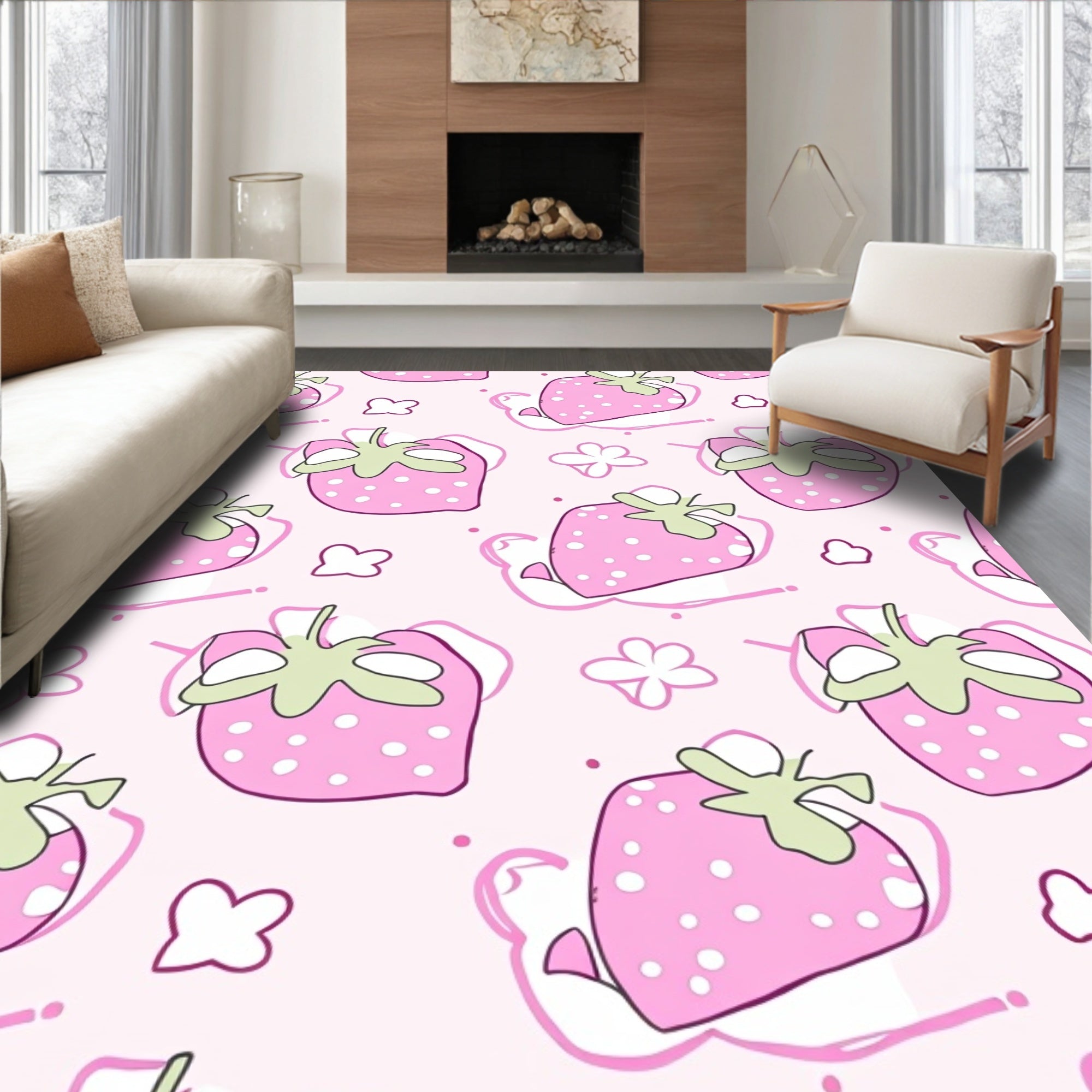 Pink Strawberry Blossom Cluster Rug