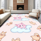 Whimsical Pink Piglets Playful Animals Clouds Rug