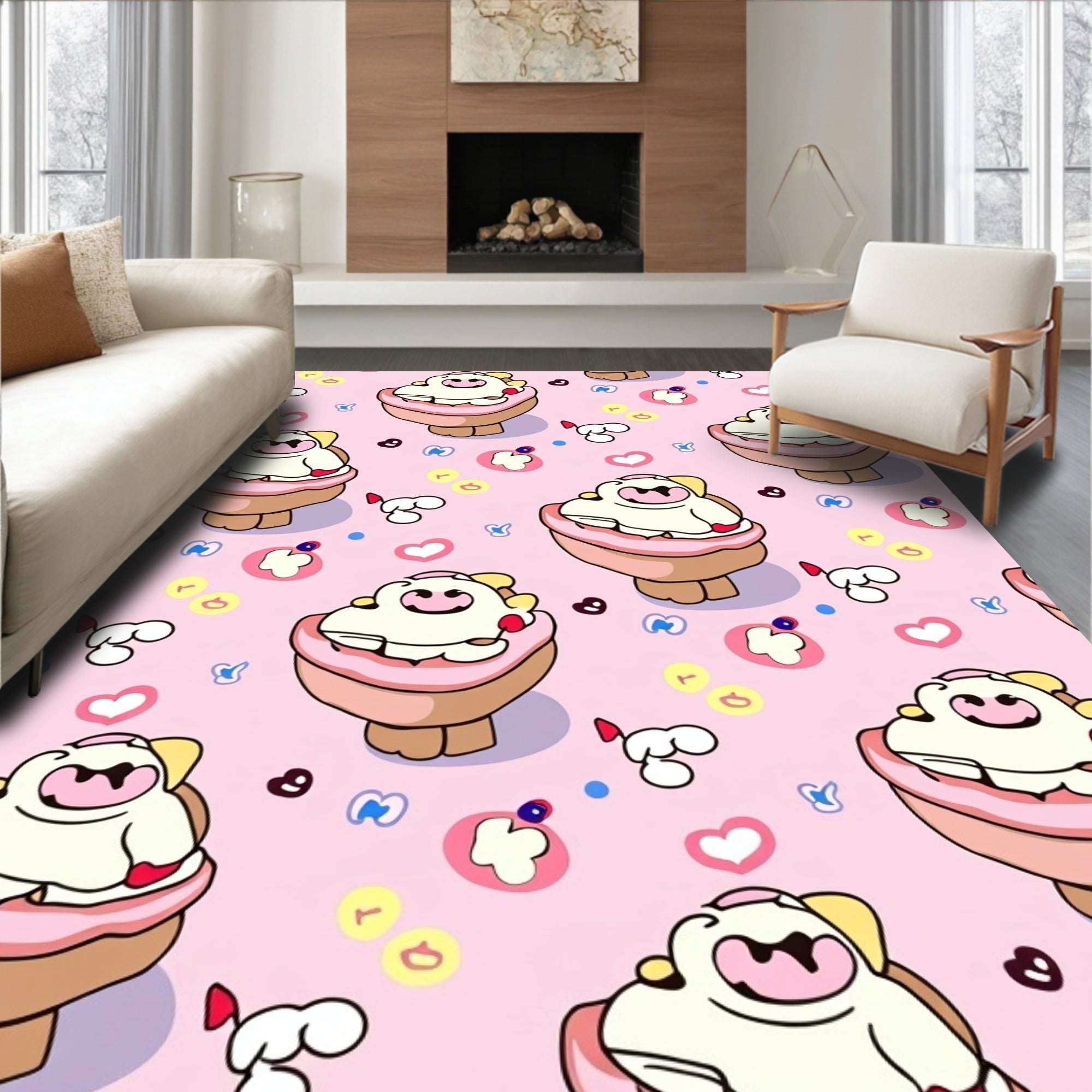 Cute Pink Cupcake Sprinkle Cartoon Rug