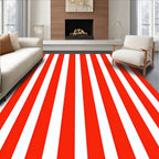 Bold Red White Vertical Stripe Rug