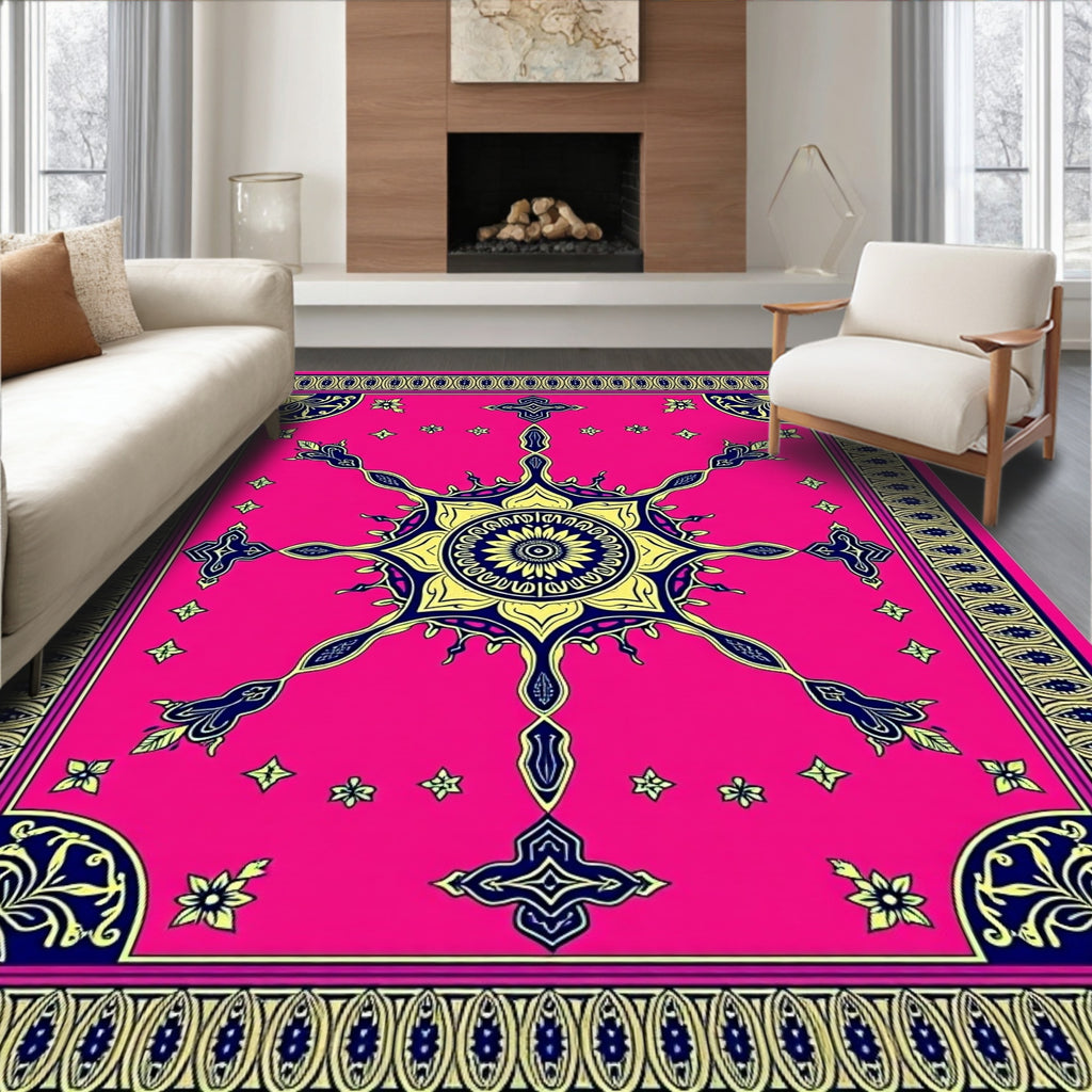 Vibrant Pink Sunburst Medallion Rug