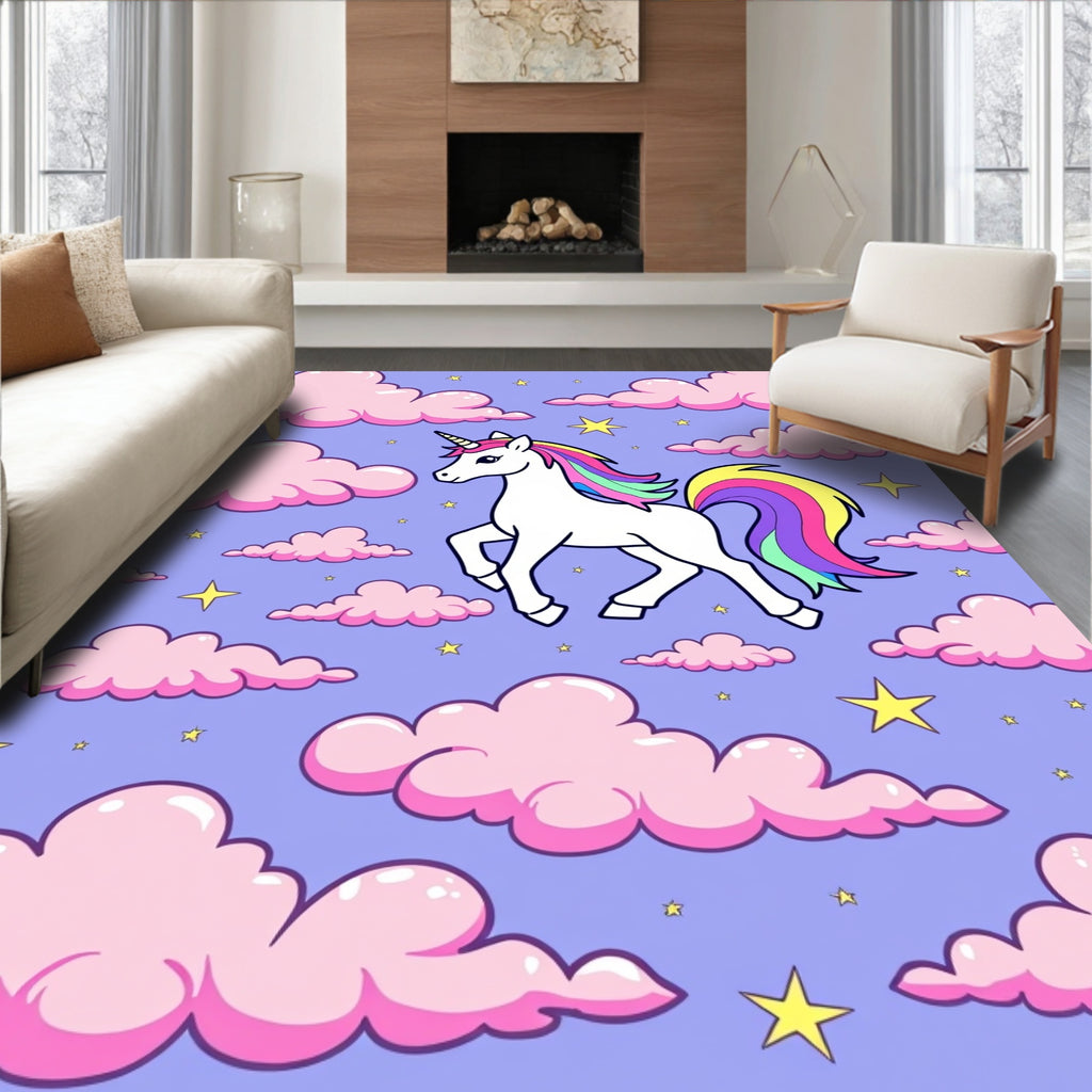Whimsical Unicorn Rainbow Cloud Sky Rug