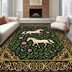Cream Horses Pink Flowers Green Foliage Rug