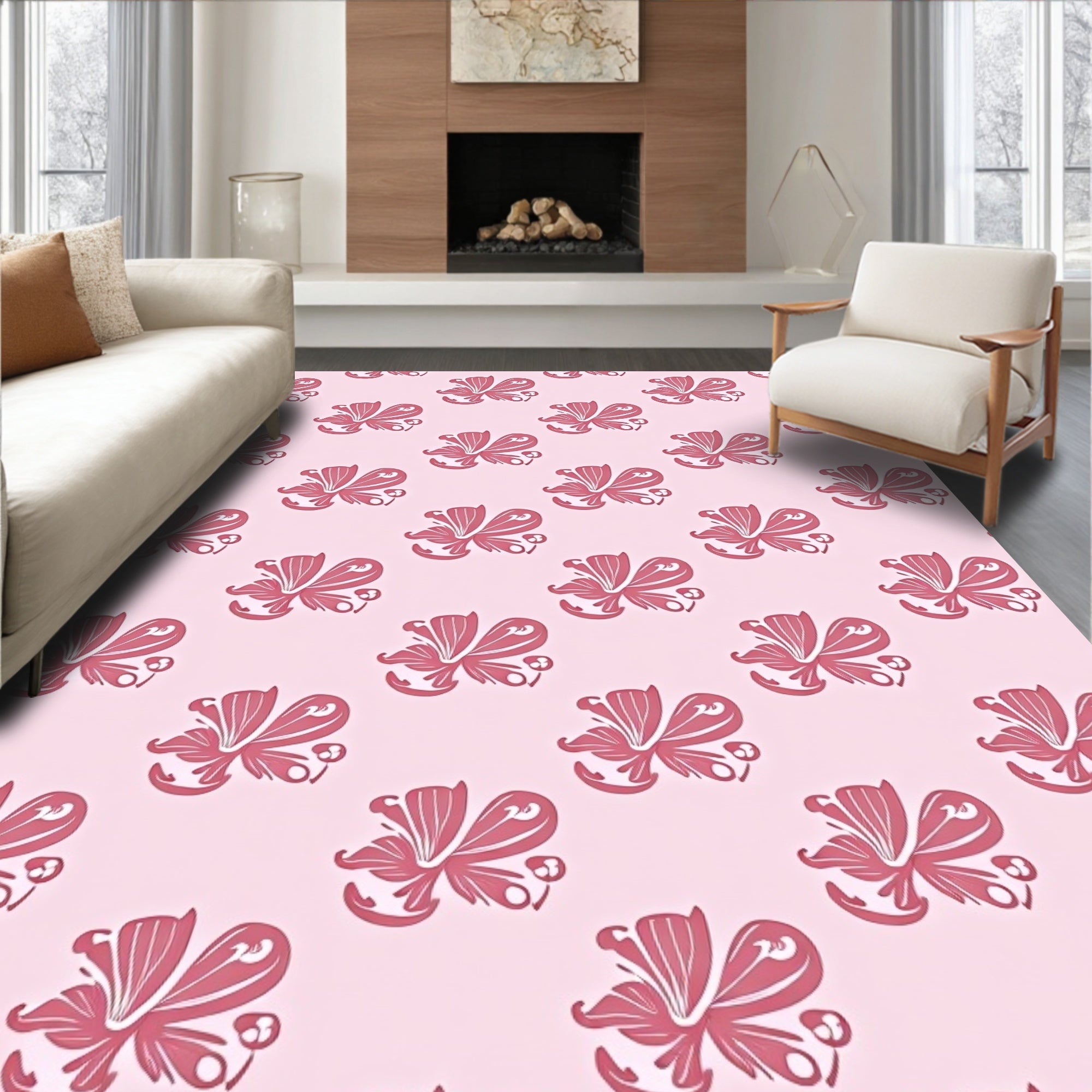 Pink Floral Elegance All Over Rug