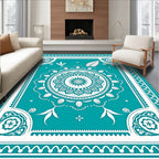 Teal Medallion Floral Border Rug