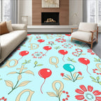Red Balloons Floral Alphabet Whimsical Rug