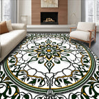 Elaborate Green Gold Floral Mandala Rug