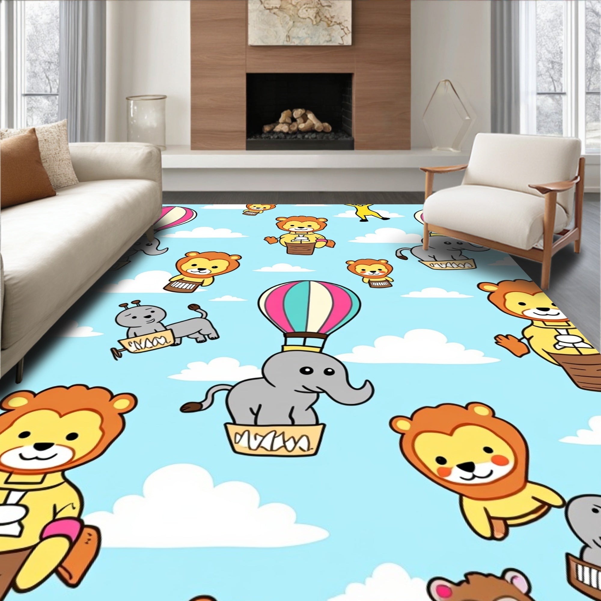 Circus Animals Hot Air Balloon Adventure Rug