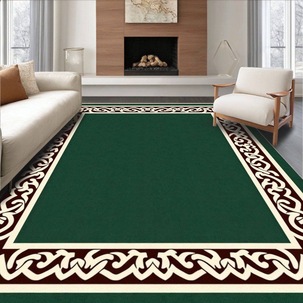 Deep Forest Green Linked Knot Border Rug