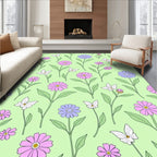 Spring Flowers Butterflies Green Background Rug