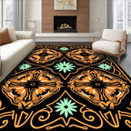 Orange Black Mint Green Floral Mandala Rug