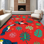 Tropical Toucan Leaf Red Collage Rug