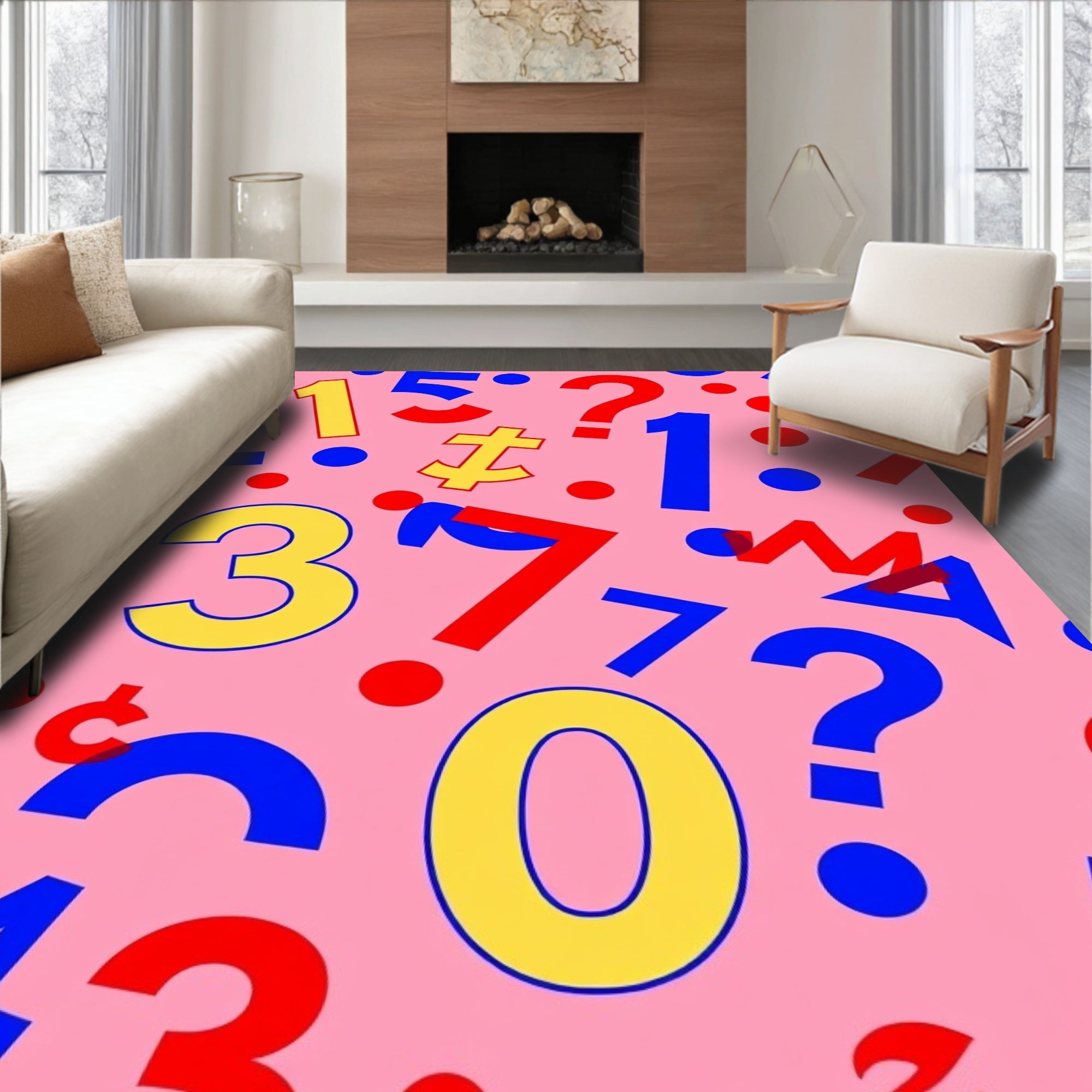 Playful Pink Pop Numbers Scatter Rug