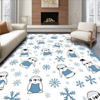 Cute Blue Penguin Snowflakes Repeat Rug
