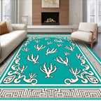 Turquoise Coral Medallion Border Rug