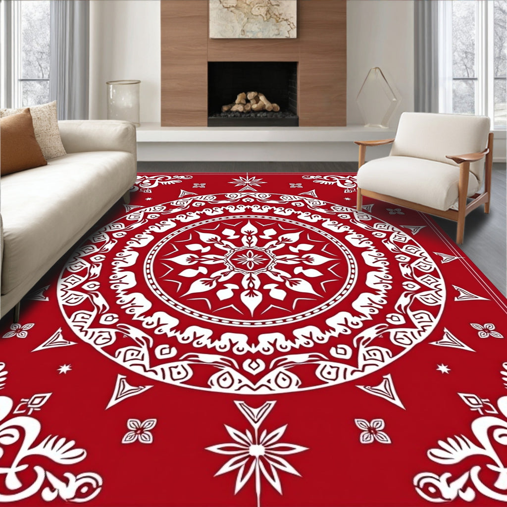 Crimson White Intricate Mandala Rug