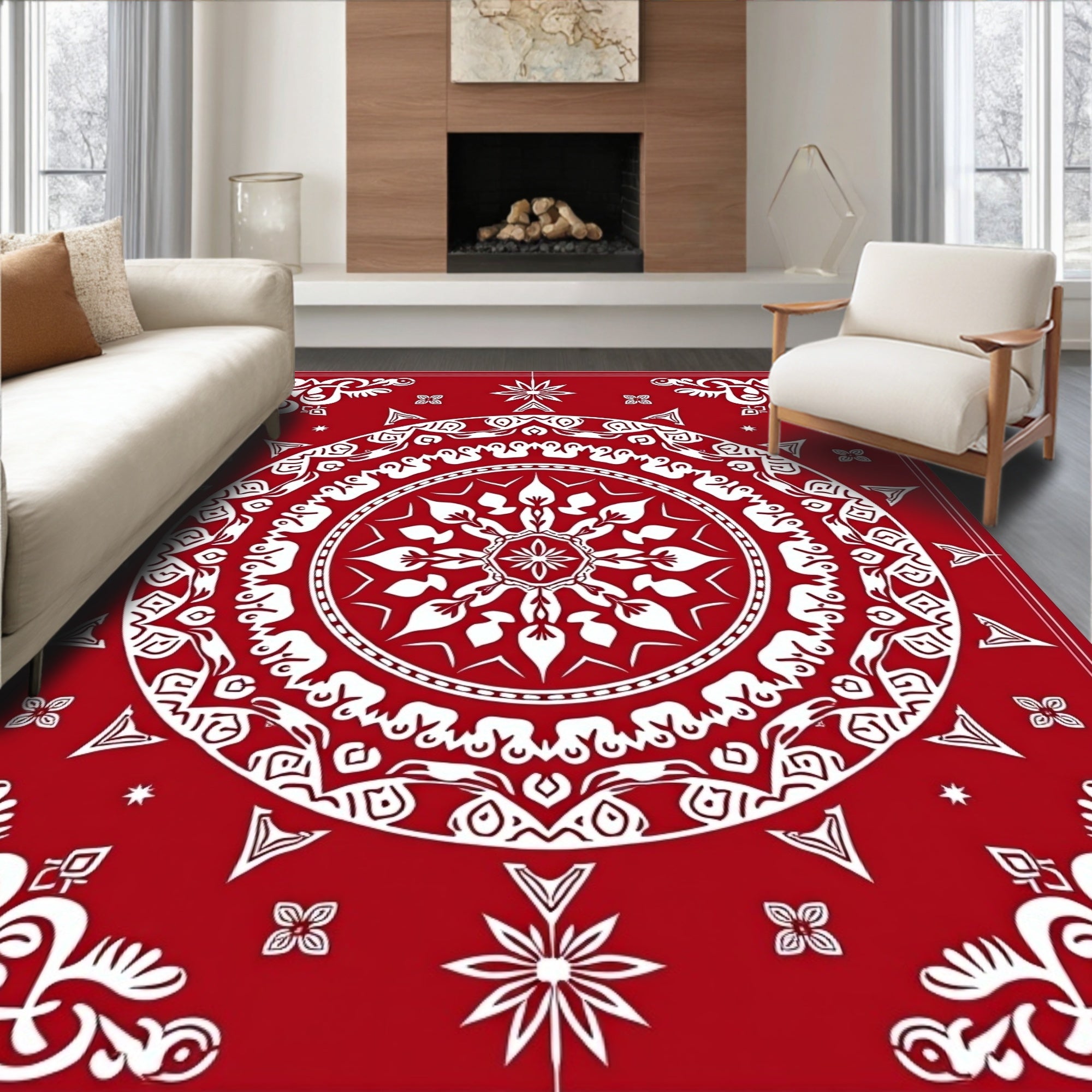 Crimson White Intricate Mandala Rug
