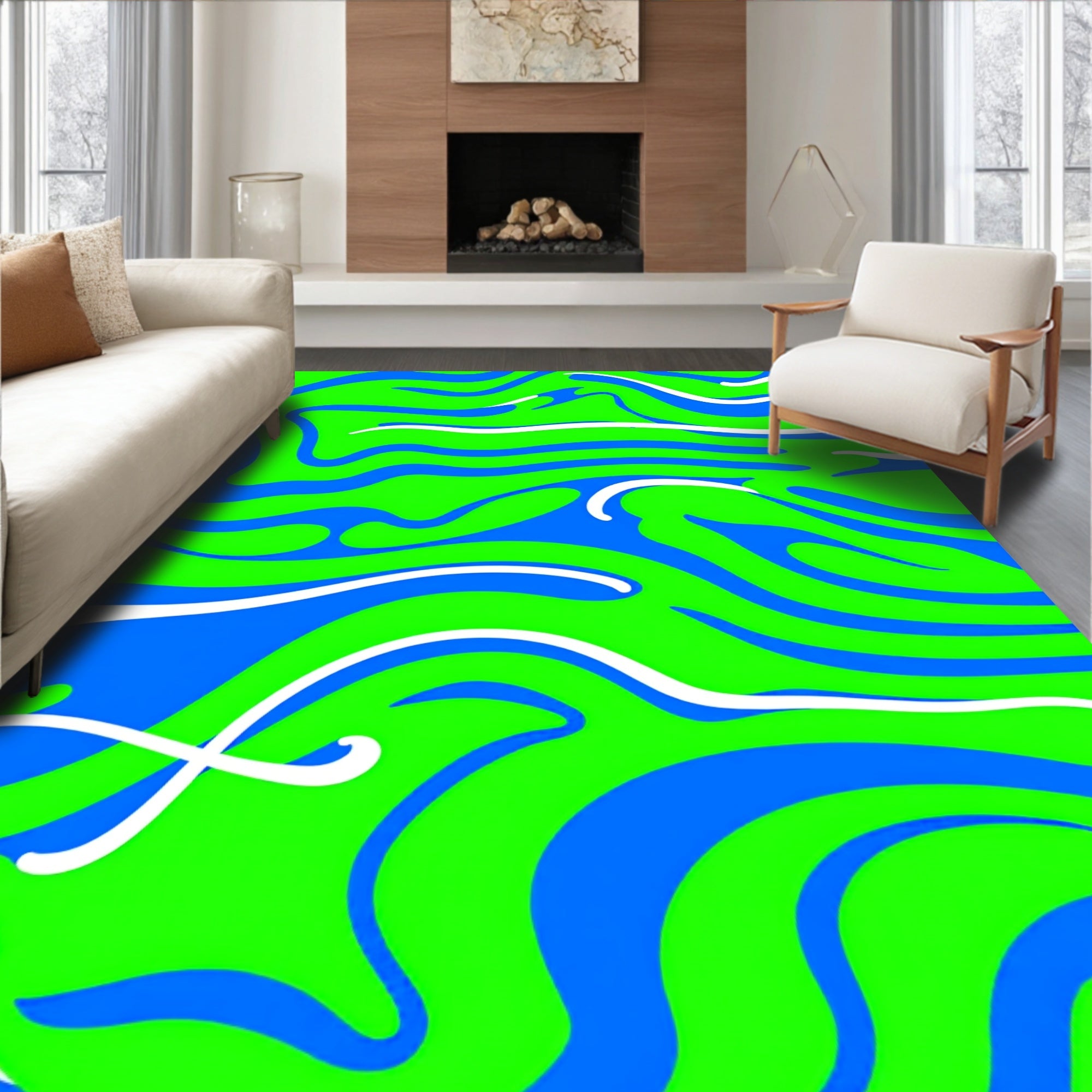 Vibrant Blue Green Swirl Rug