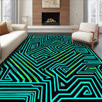 Bright Cyan Labyrinth Electric Lines Rug
