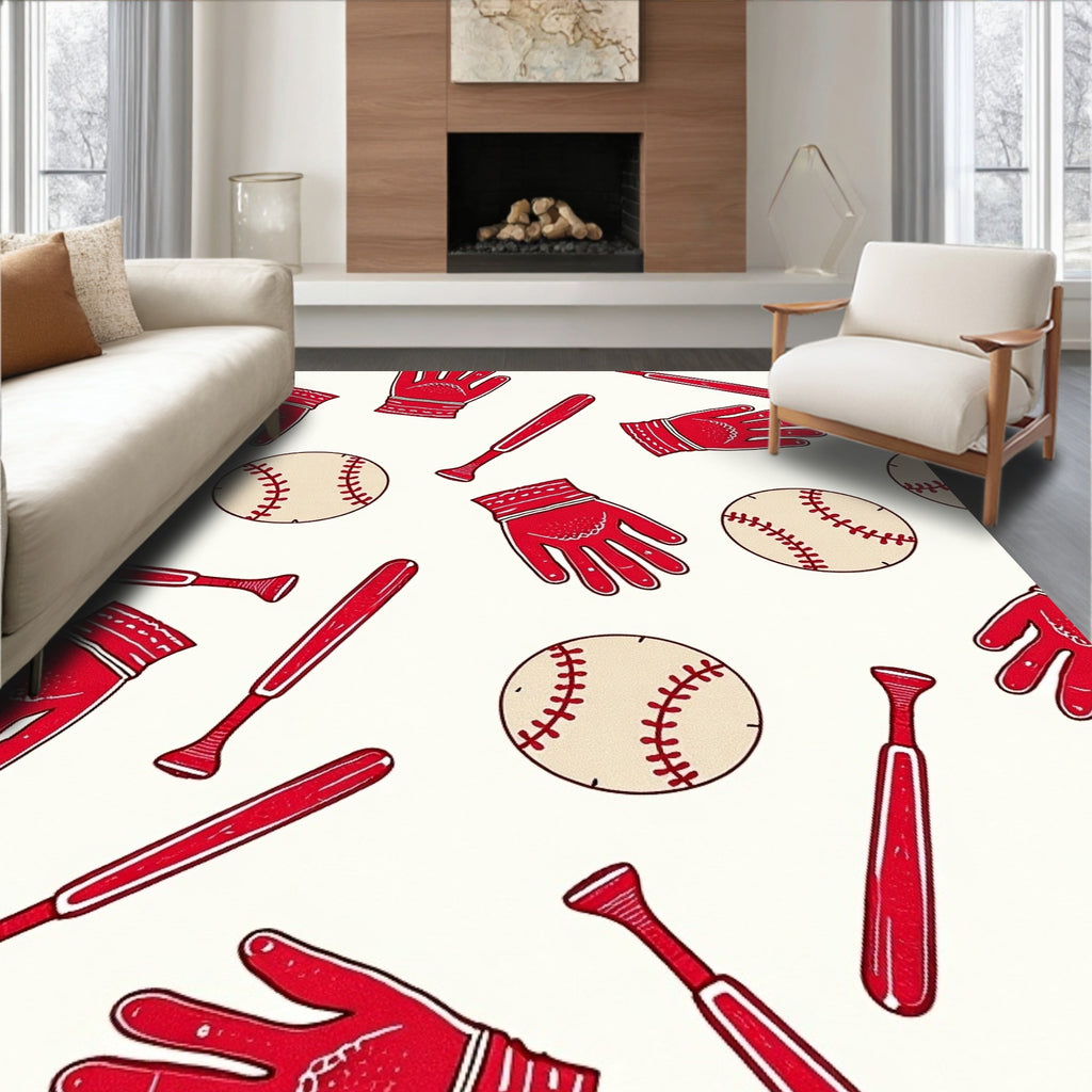 Red Baseball Bat and Glove Scatter Rug