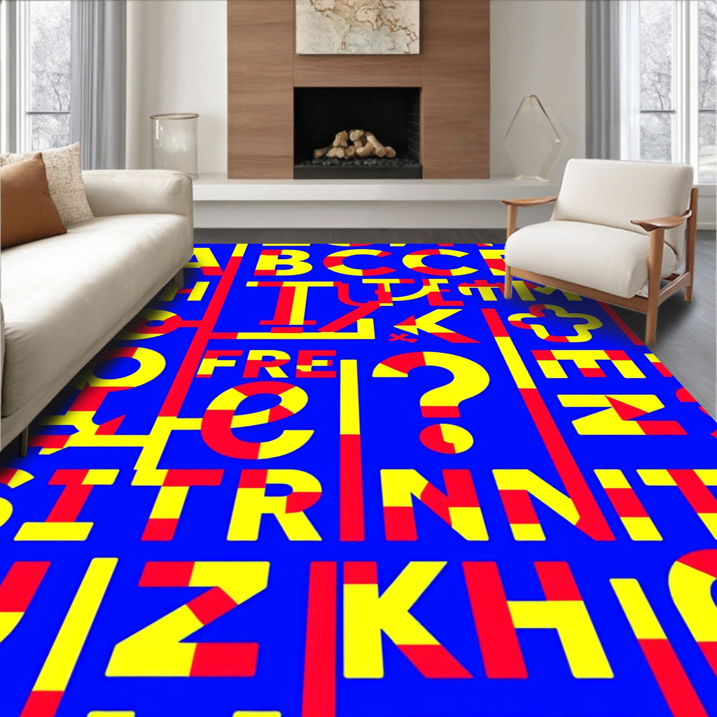Bold Alphabet Collage Blue Red Yellow Rug