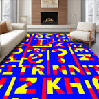 Bold Alphabet Collage Blue Red Yellow Rug
