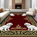 Charming Ruby Puppy Floral Border Rug