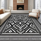 Bold Black White Geometric Abstract Rug