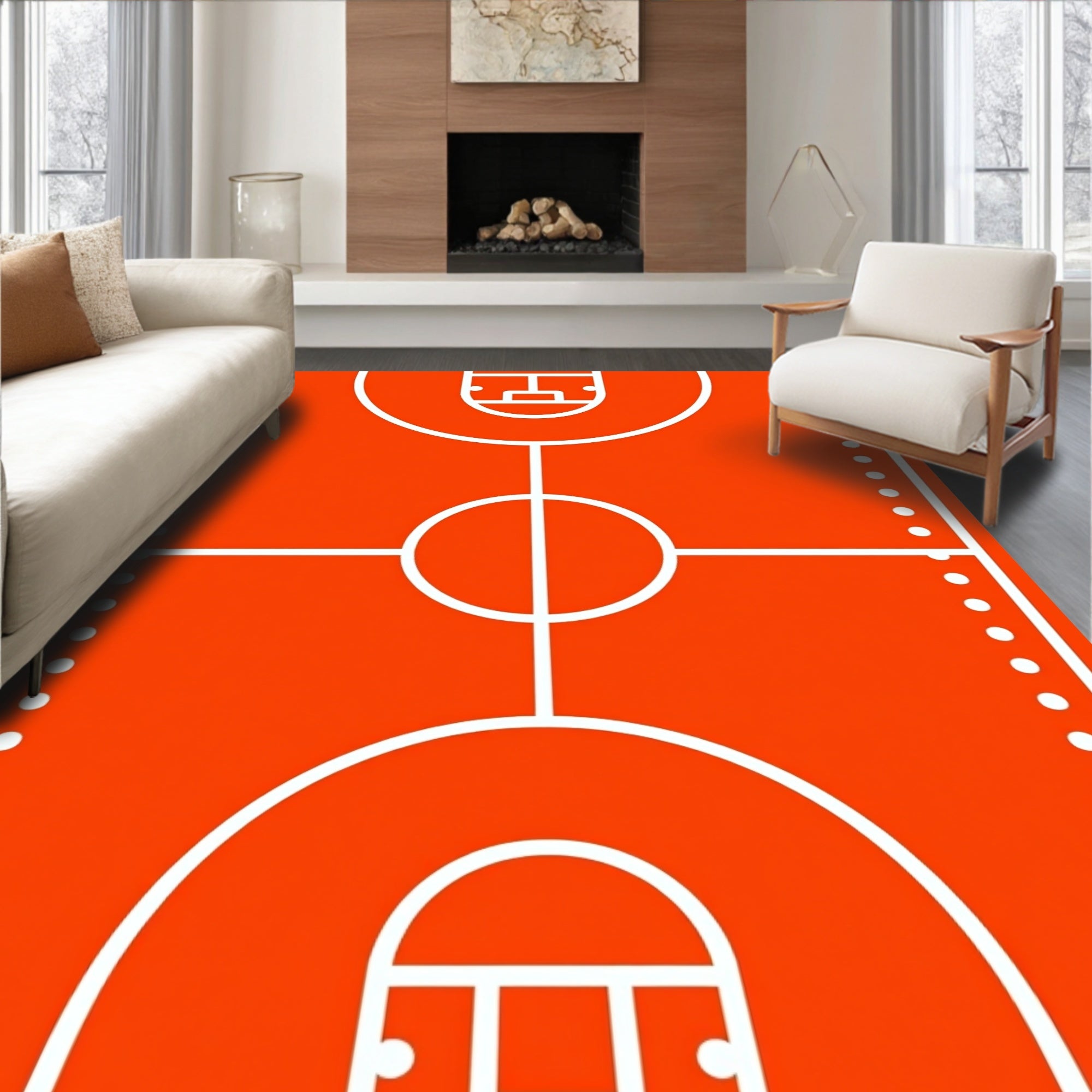 Orange White Court Lines Rug