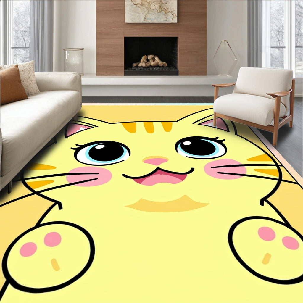 Cute Yellow Tabby Cat Face Rug