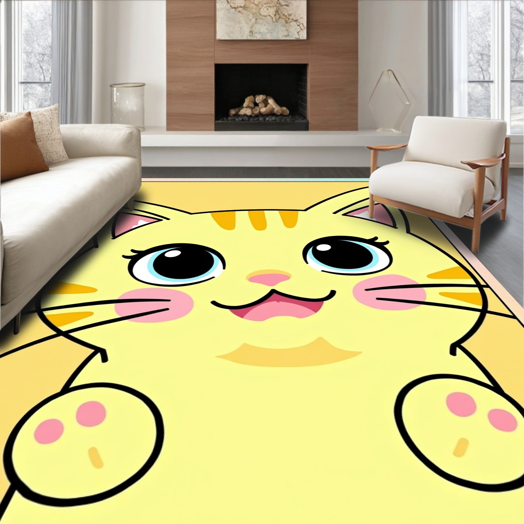 Cute Yellow Tabby Cat Face Rug
