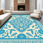Blue Floral Medallion Cream Rug