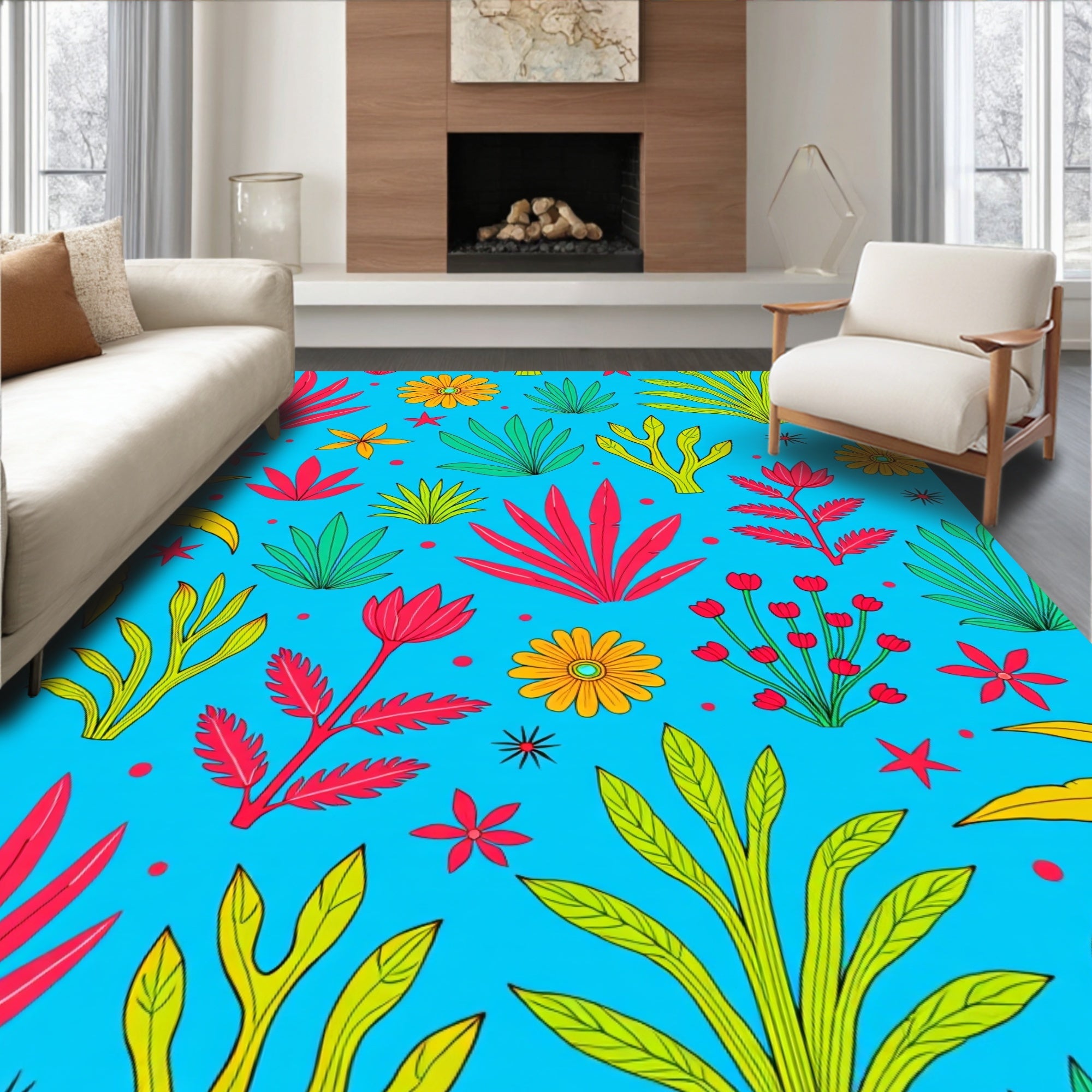 Vibrant Tropical Foliage Floral Rug