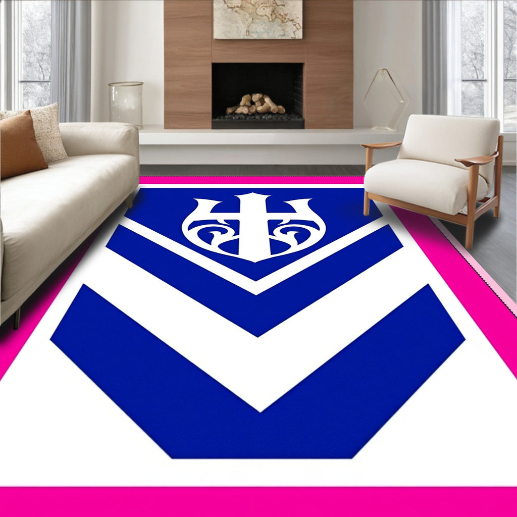 Bold Blue White Crest Chevron Rug