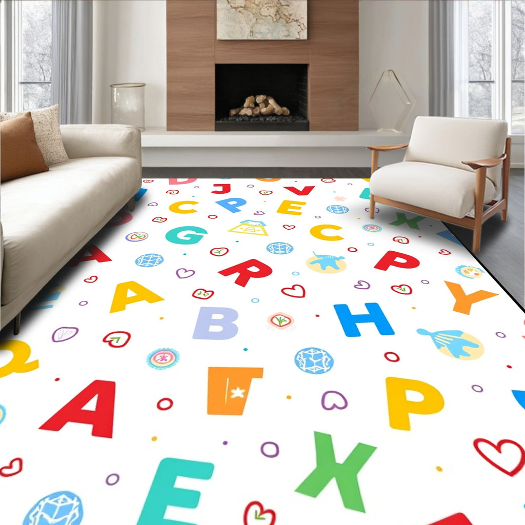 Colorful Alphabet Heart Scattered Graphic Rug