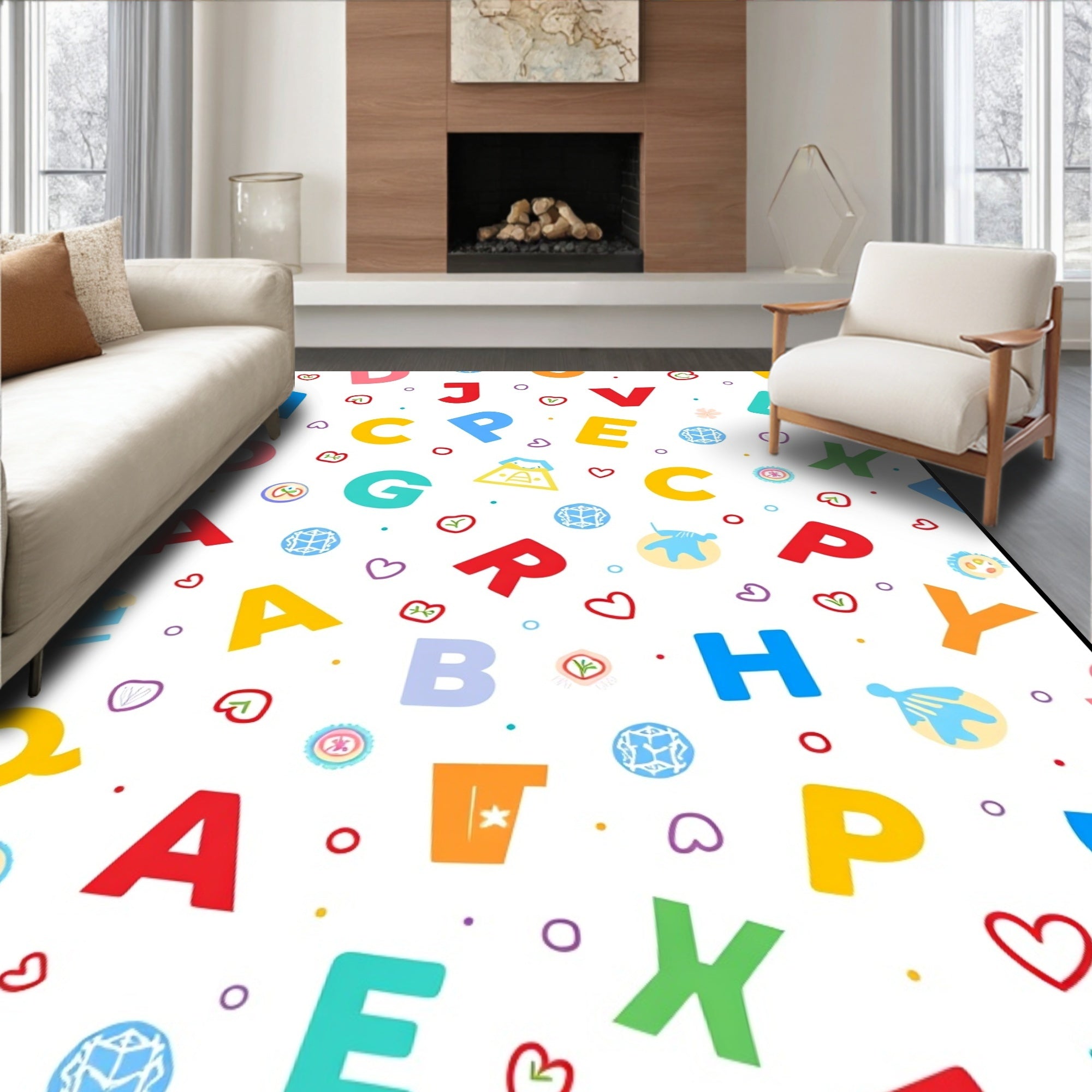 Colorful Alphabet Heart Scattered Graphic Rug