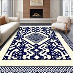 Navy Cream Geometric Diamond Motif Rug