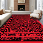Red Swirl Sun Abstract Frame Rug