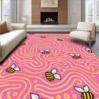 Whimsical Pink Bee Swirls Rug