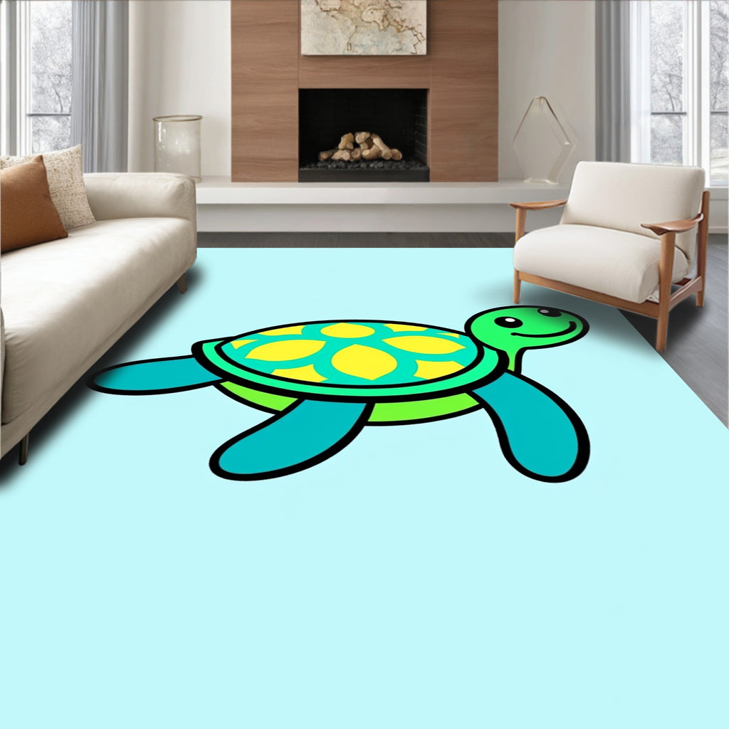 Cute Blue Green Yellow Turtle Rug