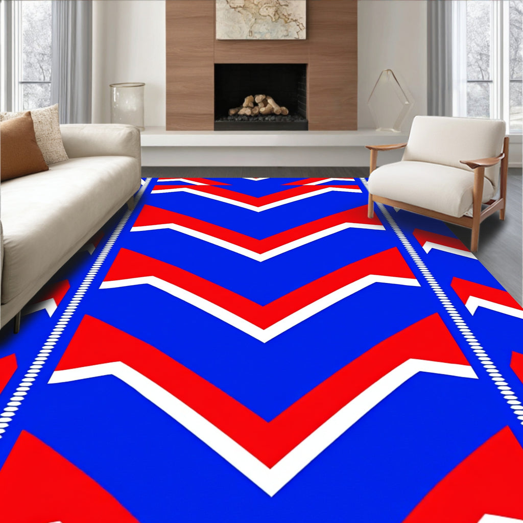 Bold Blue Red Chevron Stripe Rug