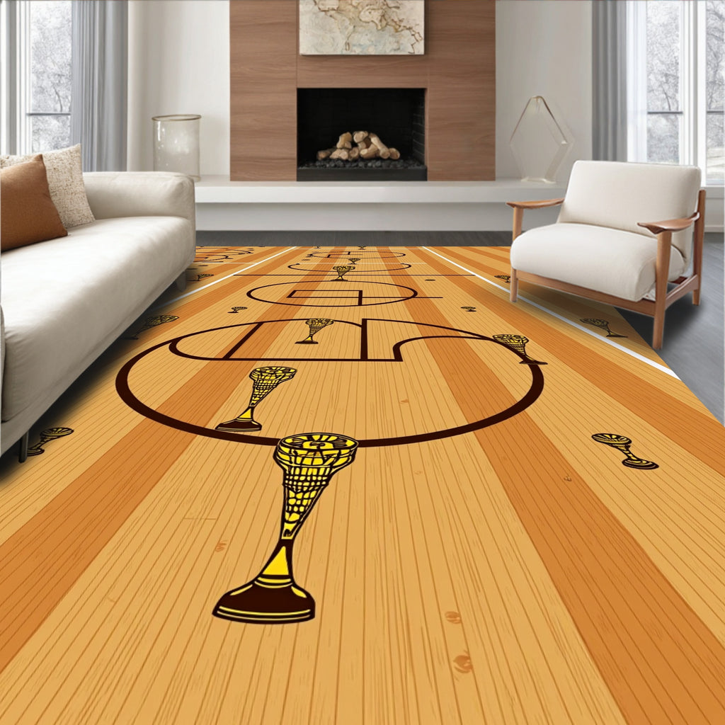 Golden Trophy Basketball Court Lines Rug