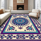 Bold Purple Teal Medallion Border Rug
