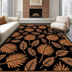 Golden Fern Frond Black Background Rug