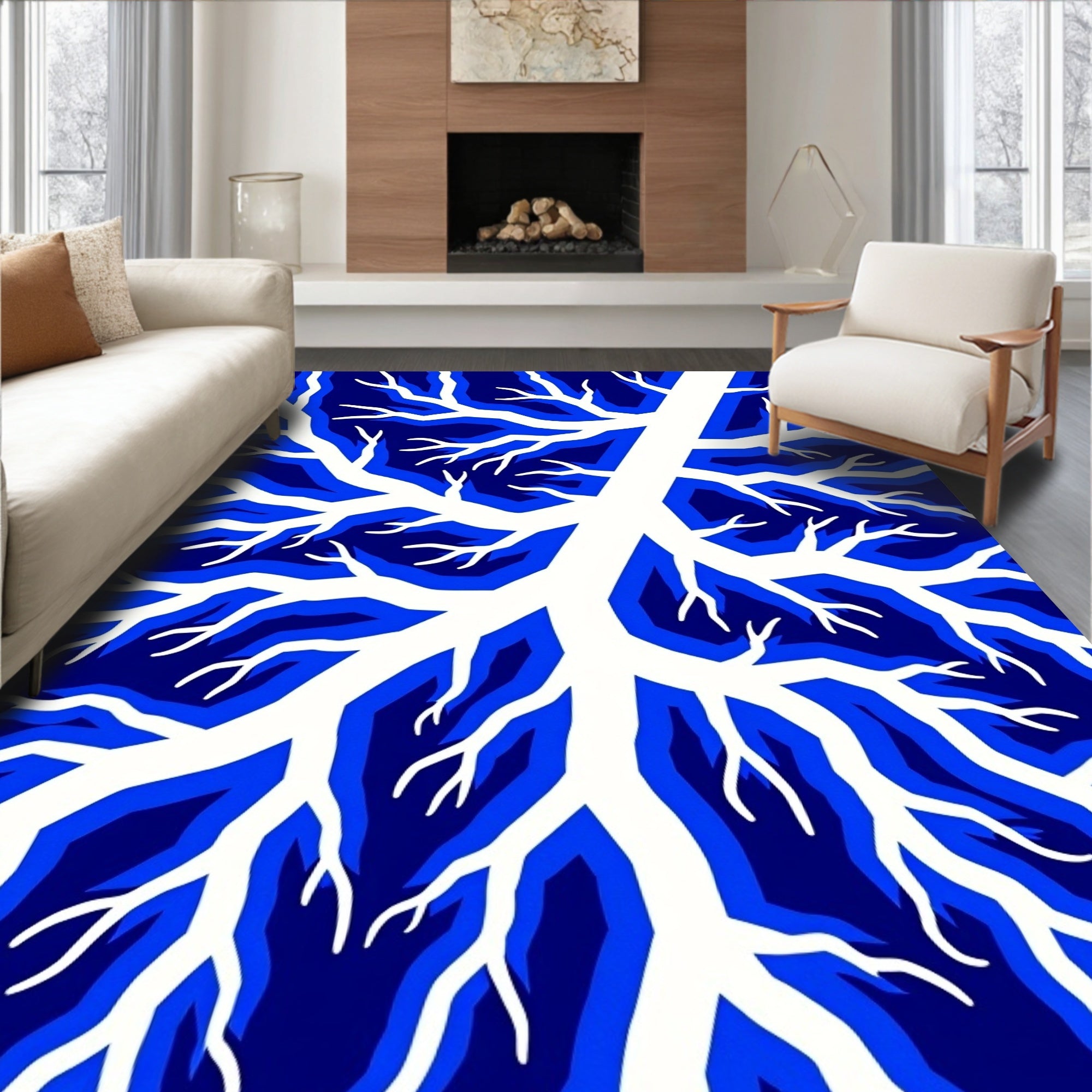 Midnight Blue Branch Abstract Rug