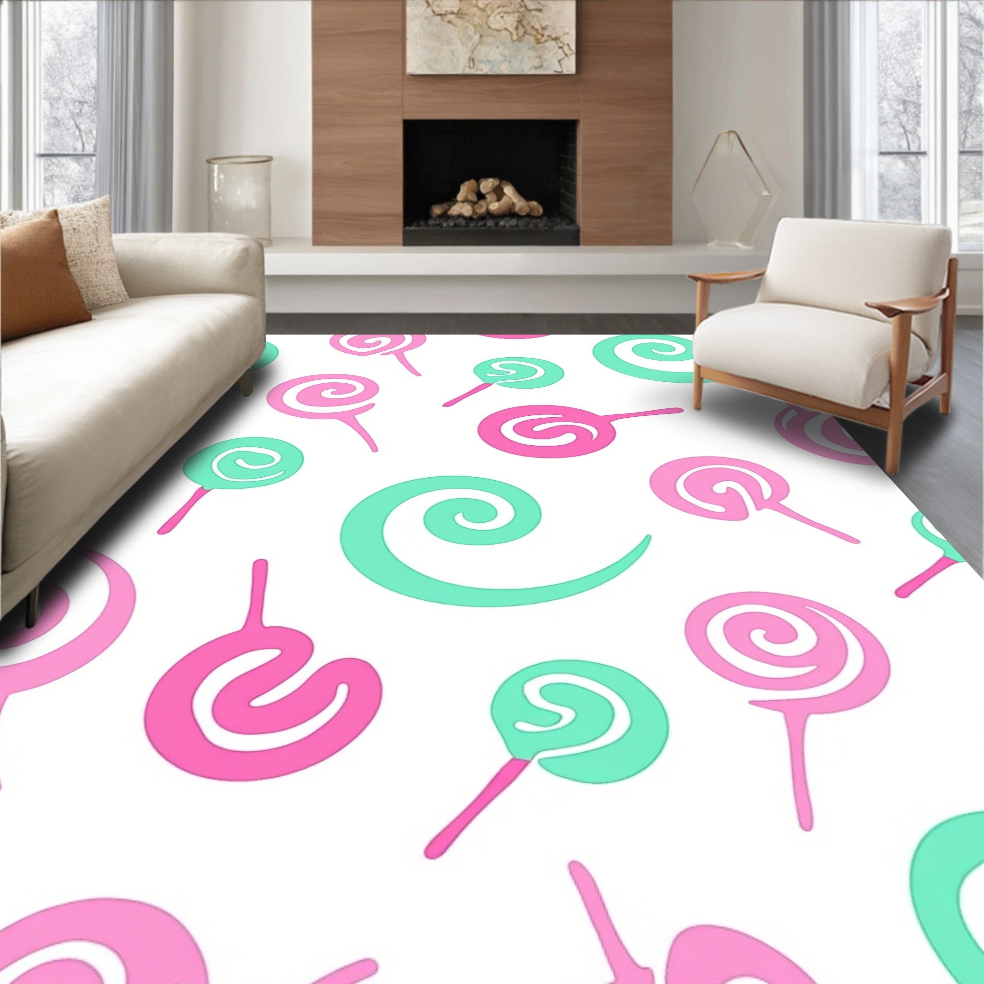 Whimsical Pink Teal Swirl Lollipops Rug