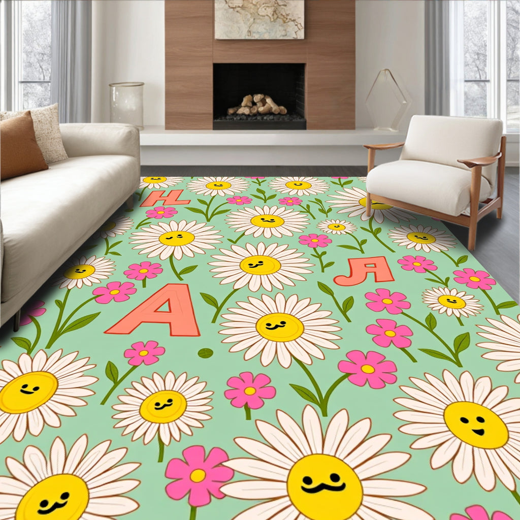 Cheerful Daisy Field with Pink Accents Rug